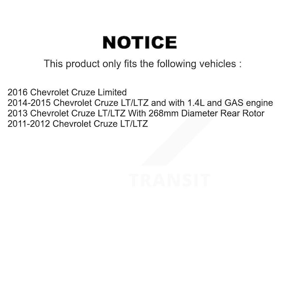 Rear Brake Caliper Drill Slotted Rotor Semi-Metallic Pad Kit For Chevrolet Cruze Limited